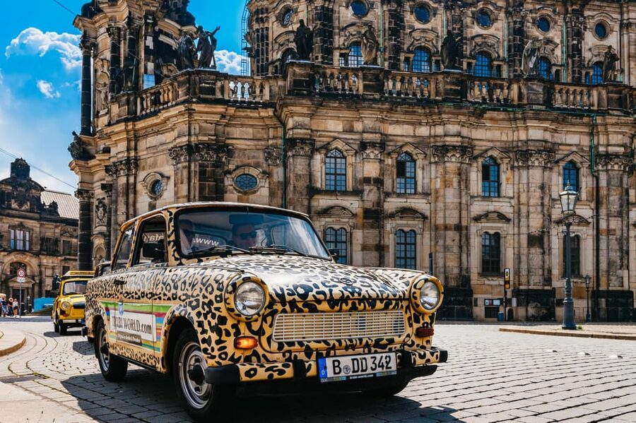 Dresden: Guided Sightseeing Tour in Classic Trabi Car - Behind the wheel in Dresden: convoy driving plus live radio in German