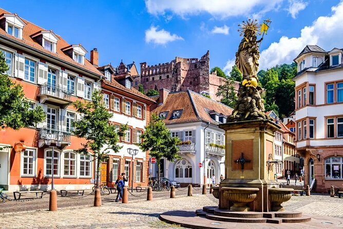 magnificent historic Heidelberg, private Tour, from Frankfurt - Kornmarkt and the Madonna Fountain, a Small Square with a Story